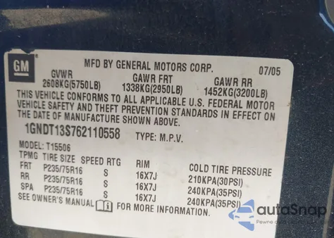 2006 Chevrolet Trailblazer Ls z USA, uszkodzony, nr VIN 1GNDT13S762110558